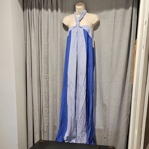 Nine West Blue Color Block Halter Maxi Sundress
